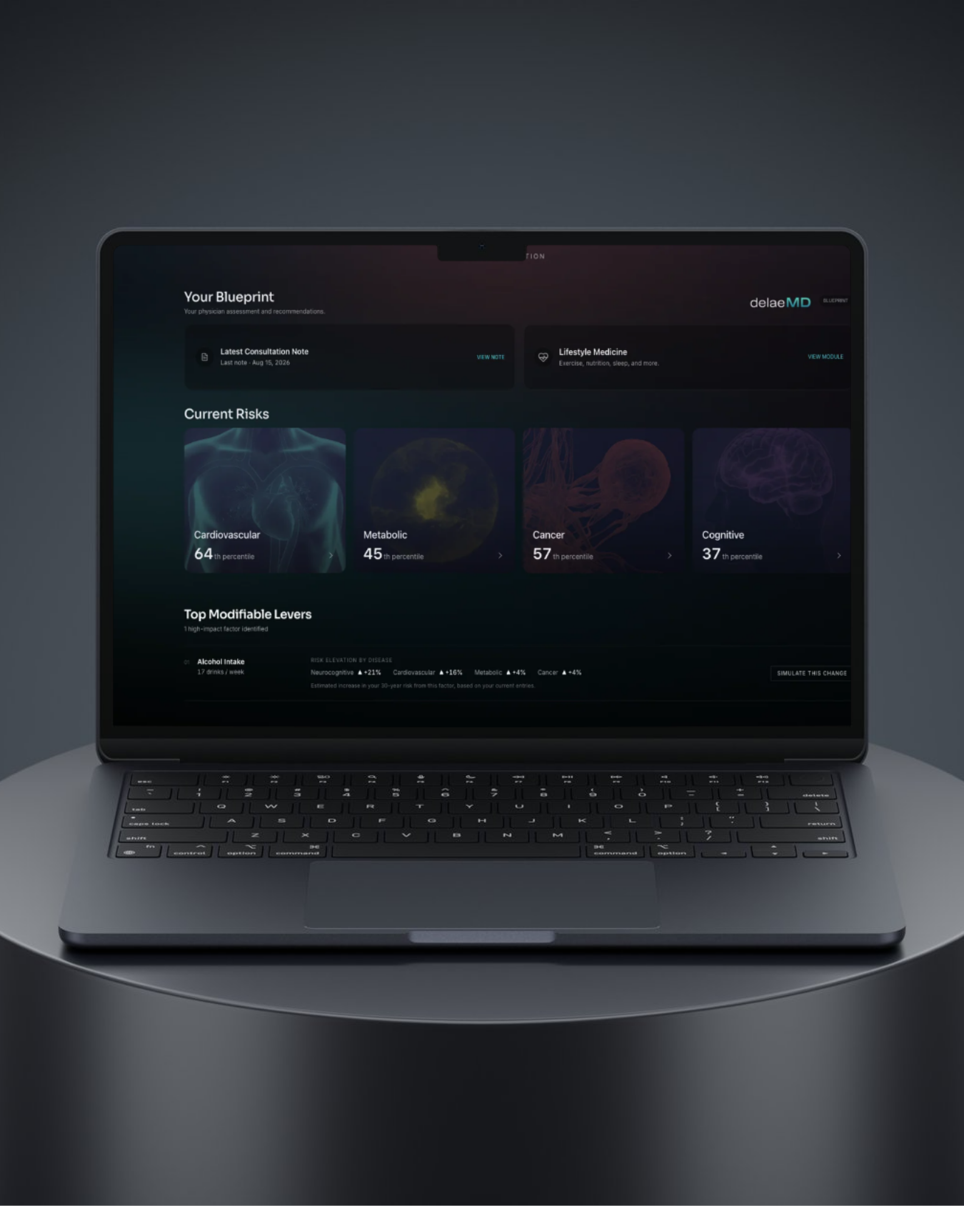 The delae risk engine open on a member's cardiovascular module