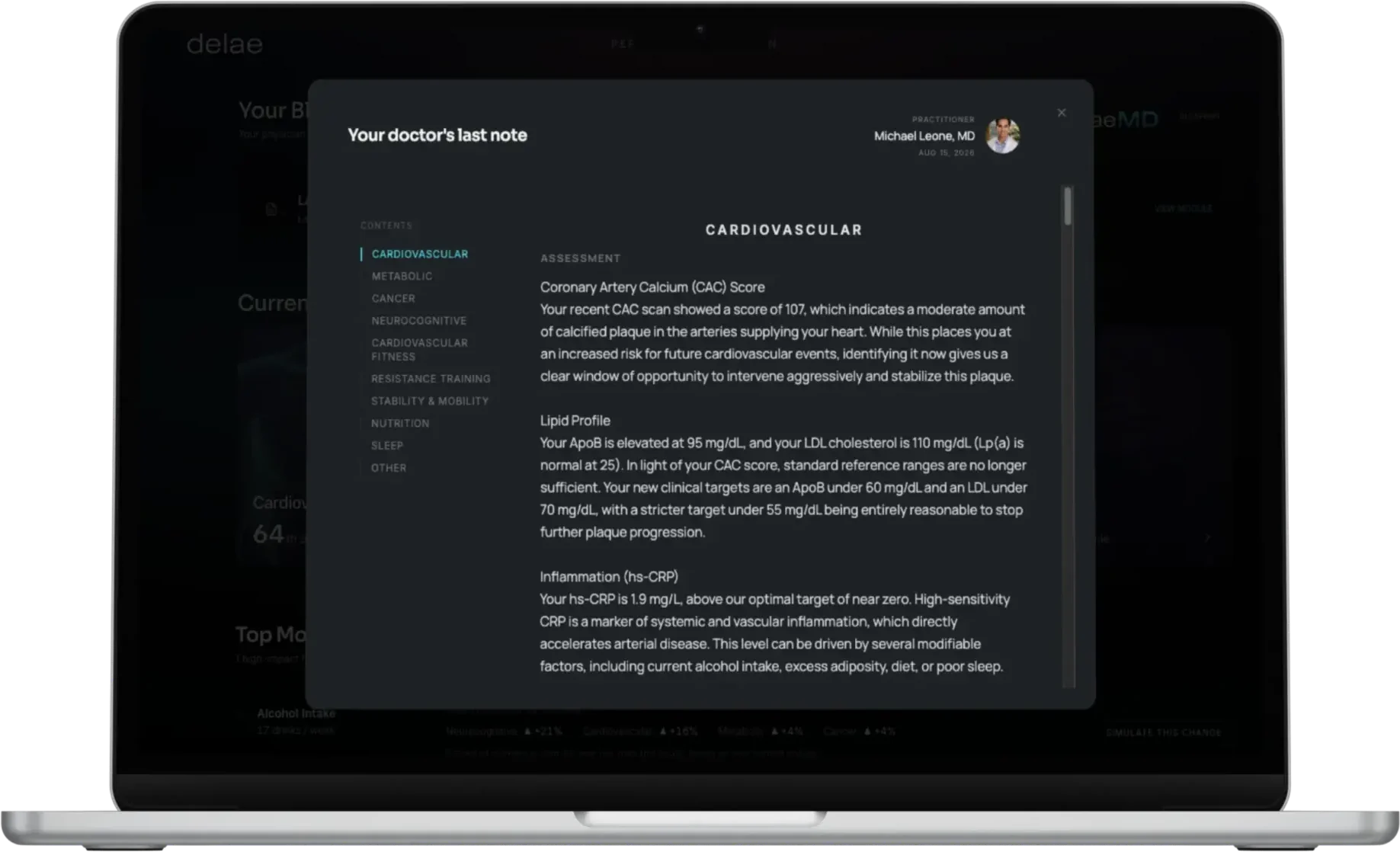 Physician's signed clinical note open inside the Blueprint app
