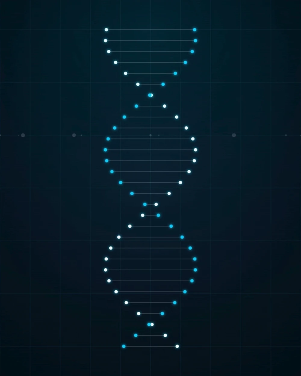 Rotating DNA double helix rendered over a clinical data grid